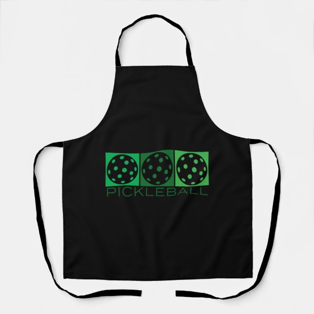 3 Green Pickleballs transparent Apron (Front)