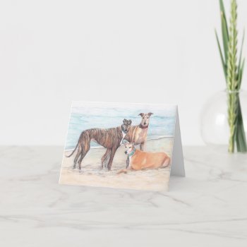 3 Greyhound On The Beach Dog Art Note Card by CharlottesWebArt at Zazzle