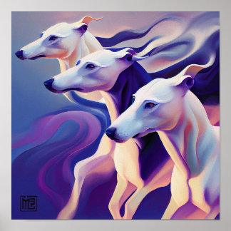 3 Greyhounds Zooming Poster