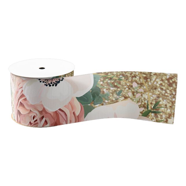 3" Grosgrain Ribbon Geometric Garden Rose Gold (Spool)