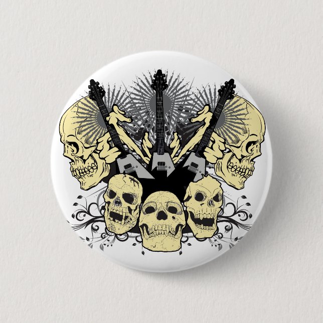 3 Guitars Skulls Button (Front)