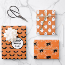 3 Halloween Coordinates NAME Bats Ghosts & Spiders Wrapping Paper Sheets