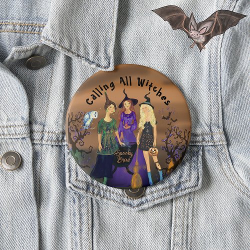 3 Halloween Witches Party Girl  Button