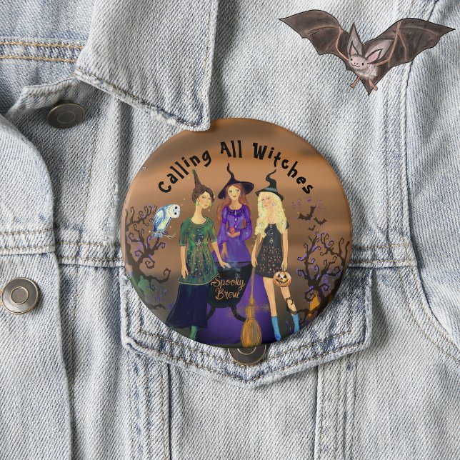 3 Halloween Witches Party Girl  Button (3 Halloween Witches Party Girl Button)