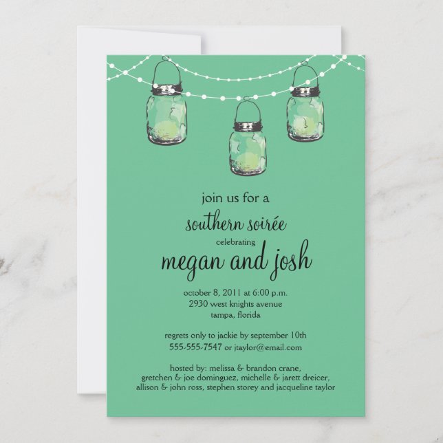 3 Hanging Mason Jars - Engagement Party Invitation (Front)