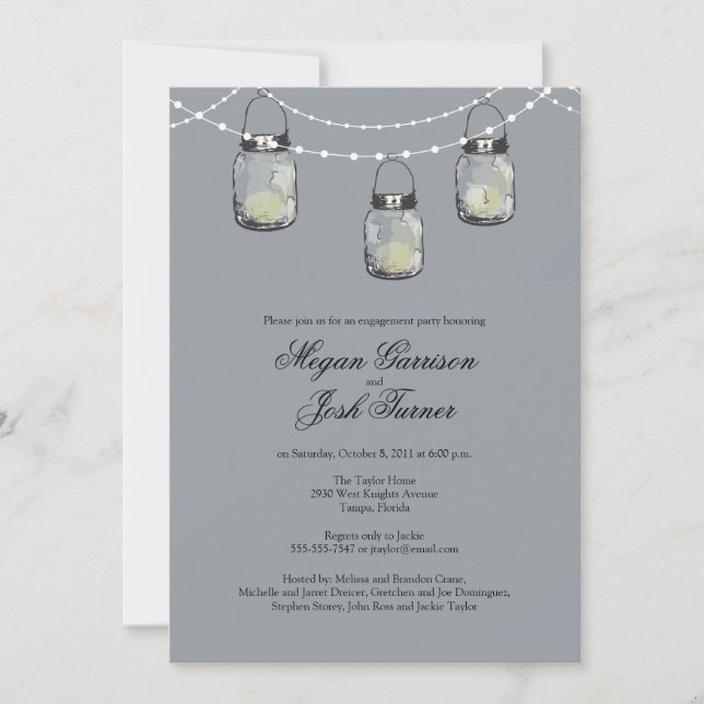 3 Hanging Mason Jars - Engagement Party Invitation (Front)