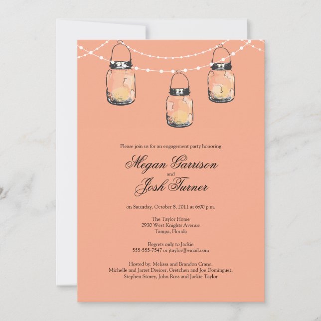 3 Hanging Mason Jars - Engagement Party Invitation (Front)