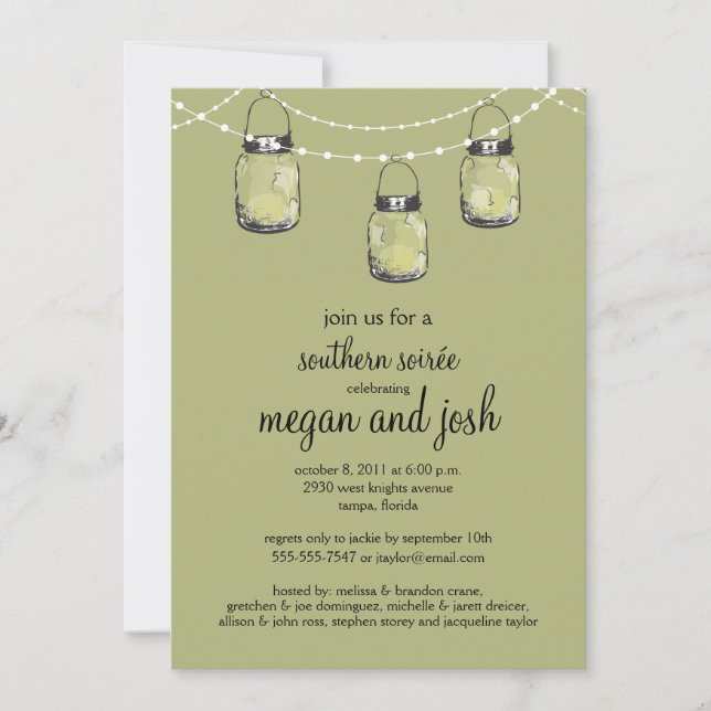 3 Hanging Mason Jars - Engagement Party Invitation (Front)