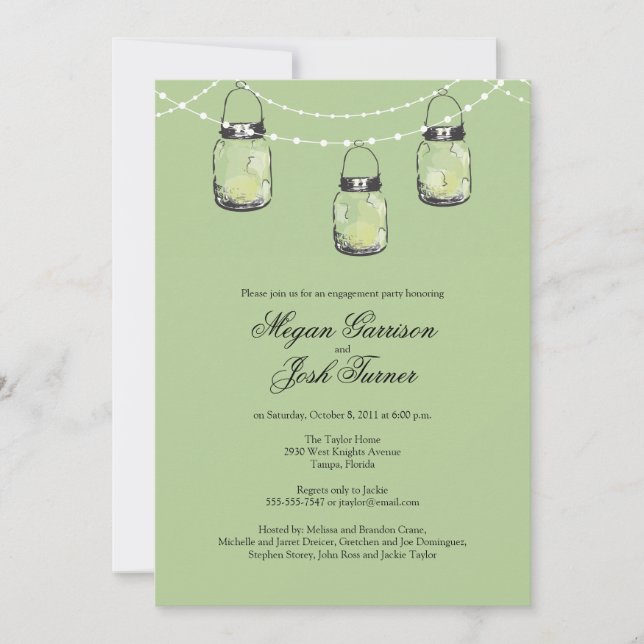 3 Hanging Mason Jars - Engagement Party Invitation (Front)