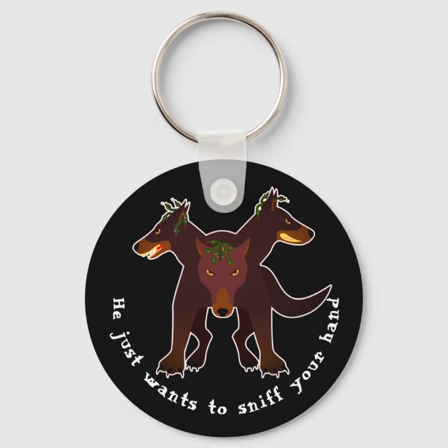 3-headed Cerberus He Just Wants To Sniff Your Hand Keychain (Front)