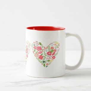 3 Heart Made With Colorful Flowers Two-Tone Coffee Mug