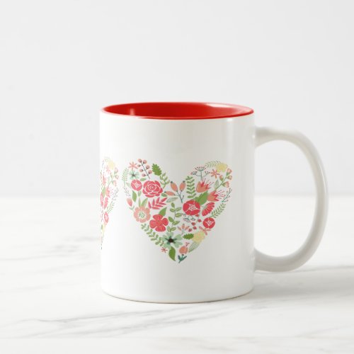 3 Heart Made With Colorful Flowers Two_Tone Coffee Mug