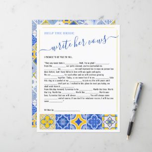 3 Help the Bride Write Her Vows Bridal Shower Game