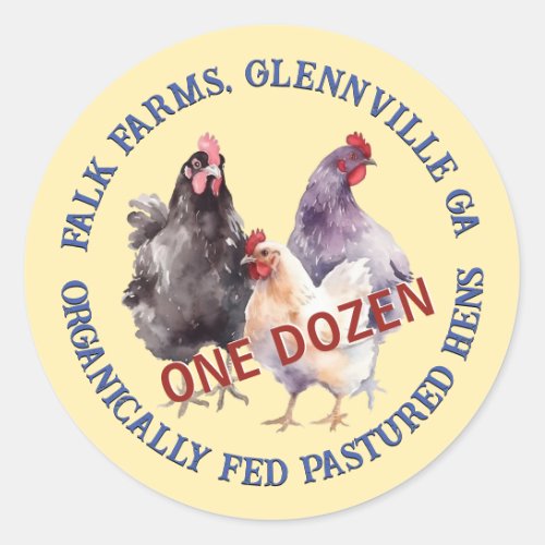 3 Hens ORGANICALLY FED Pastured Egg Carton Logo Classic Round Sticker