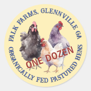3 Hens ORGANICALLY FED Pastured Egg Carton Logo Classic Round Sticker