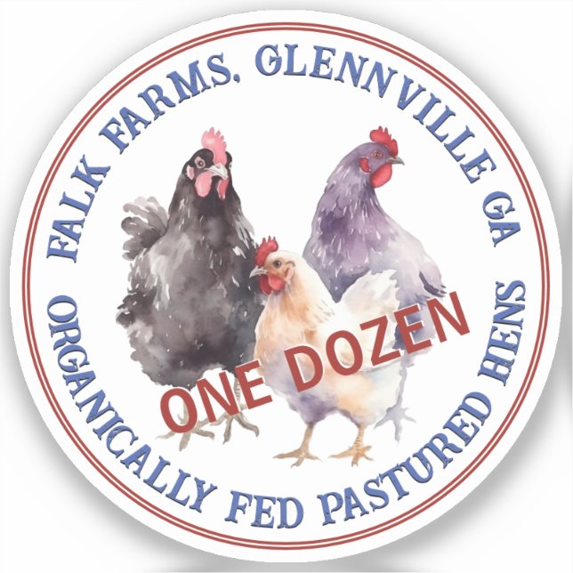 3 Hens ORGANICALLY FED Pastured Egg Carton Logo Sticker (Front)