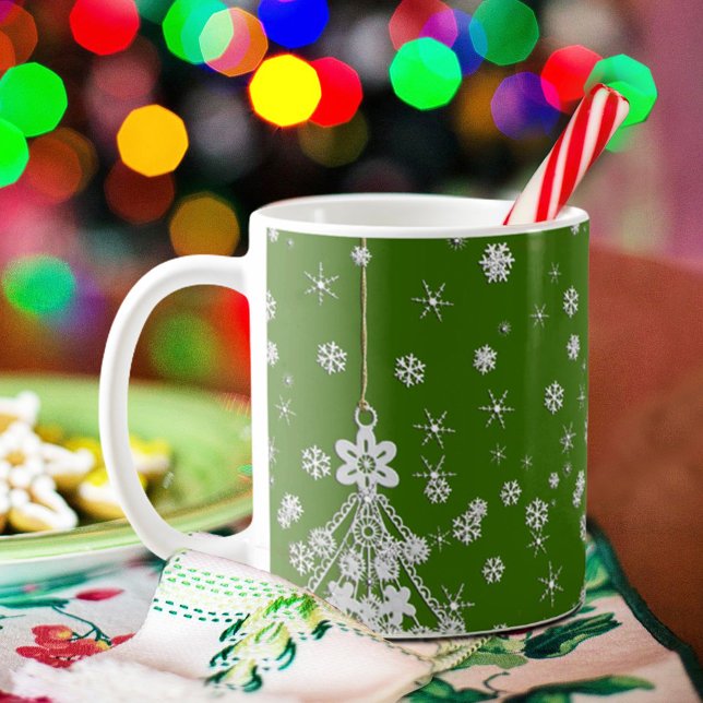 3 Holiday Christmas Trees Snowflakes Festive Green Coffee Mug (Creator Uploaded)