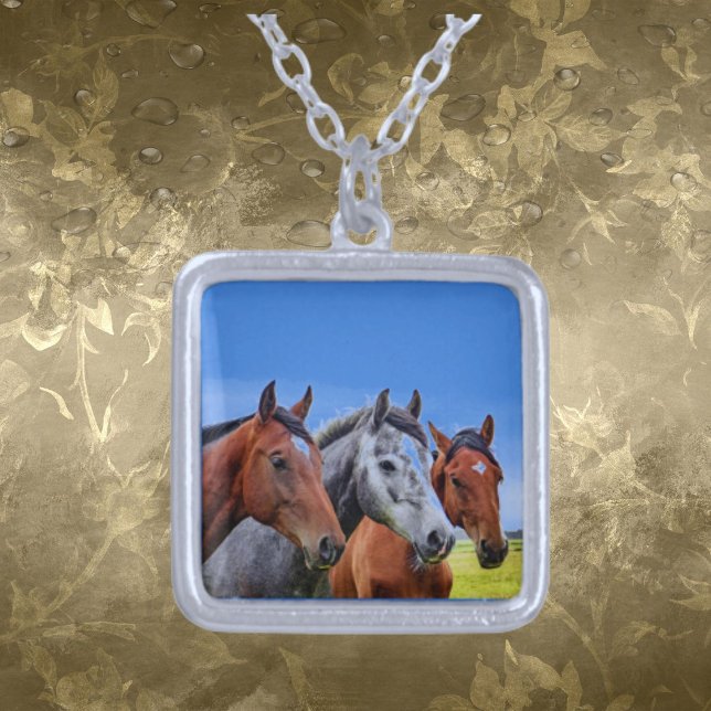 3 Horse Head Sterling Silver Plated Necklace (Creator Uploaded)