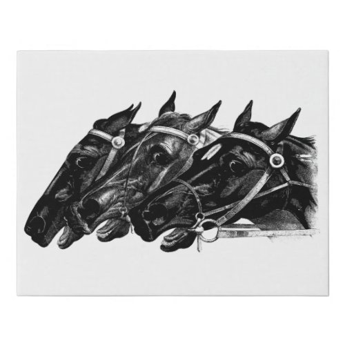 3 horse heads art illustration black and white faux canvas print
