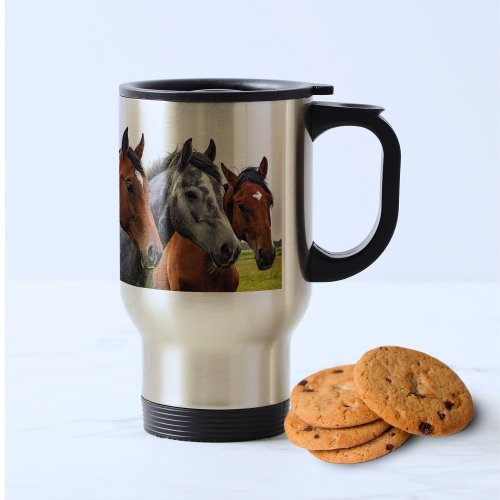 3 Horse Heads Travel Mug Horse Lover Equine