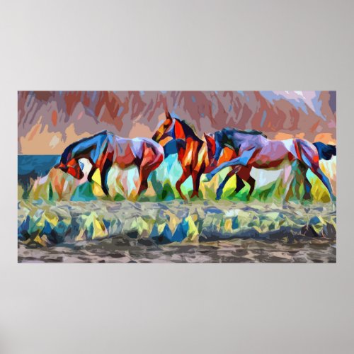 3 Horses Abstract original animal art Poster