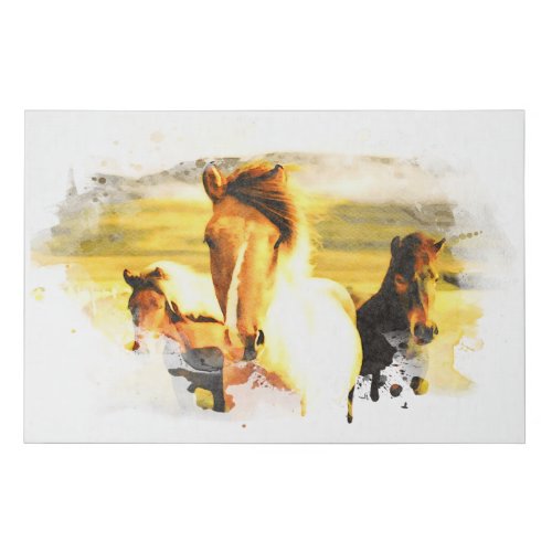  3 Horses _ Mountains AR22 Equine Watercolor Faux Canvas Print