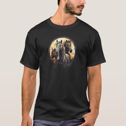 3 Horses With Full Moon in Background   Horse T_Shirt