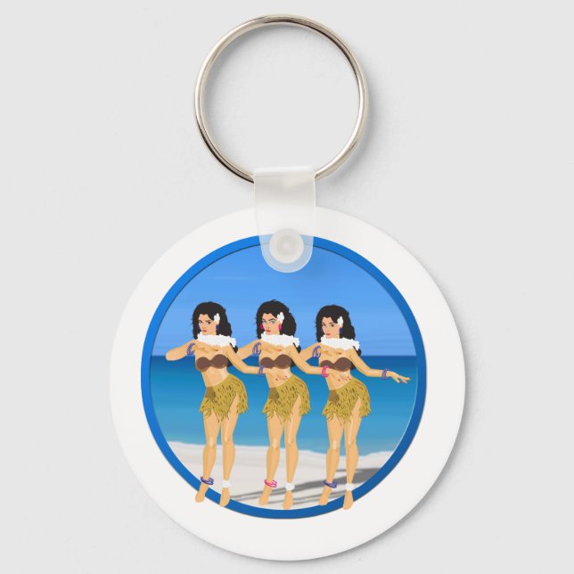 3 Hulas on beach Keychain (Front)
