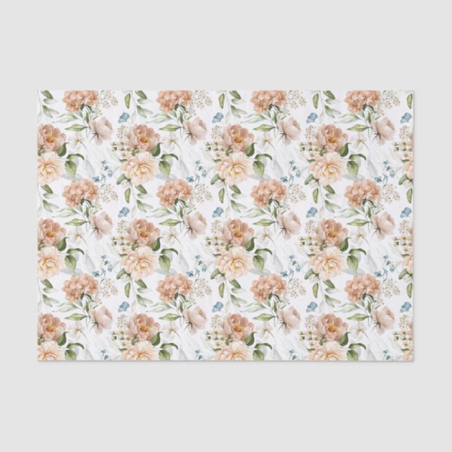 3 Hydrangea, Peonies Dutch Still Life Floral Tissue Paper (Front)