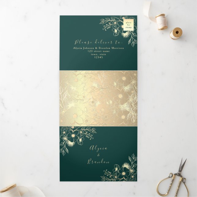 3 in 1 Emerald Green Wedding Tri-Fold Invitation (Outside)