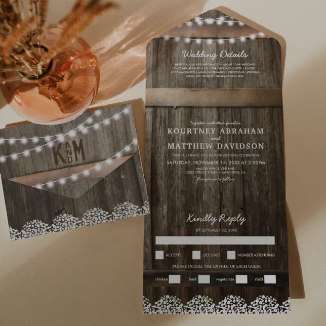 3 in 1 Rustic Baby's Breath Wedding All In One Invitation | Zazzle