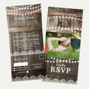 3 in 1 Rustic Baby's Breath Wedding Tri-Fold Invitation