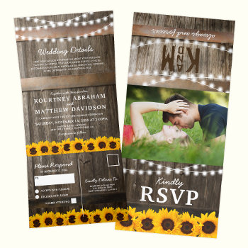 3 In 1 Rustic Country Sunflower Wedding Tri-fold Invitation by special_stationery at Zazzle