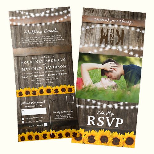 3 in 1 Rustic Country Sunflower Wedding Tri_Fold Invitation