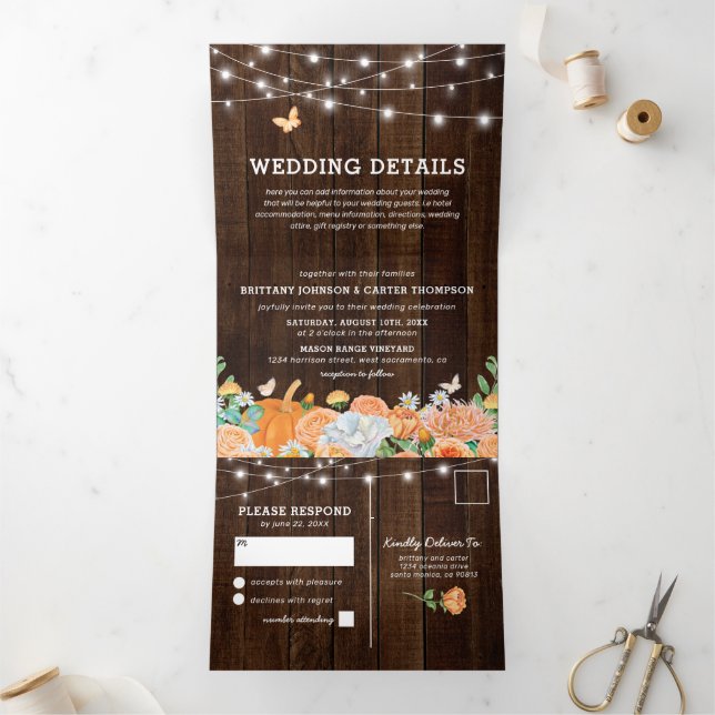 3 in 1 Rustic Fall Floral Wedding Tri-Fold Invitation (Inside)