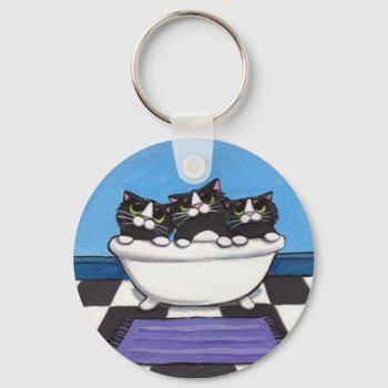 3 In The Tub - Cat Keychain by LisaMarieArt at Zazzle