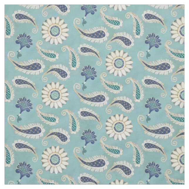 3 inch repeat Moroccan Paisley Floral Art Pattern Fabric (Swatch)