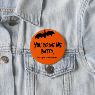 3-inch You Drive Me Batty Orange Halloween Round Button