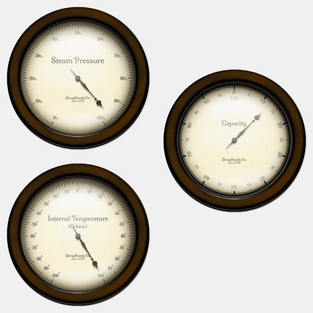 3 Industrial Meters Steampunk Cosplay & Decorating Labels (Group)