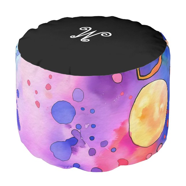 *~* *~* 3 Initial  ABSTRACT  Happy Bold Colors  Pouf (Angled Front)