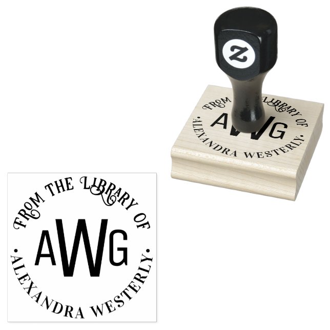  3 Initial Letter Monogram #1 Library Book Name Rubber Stamp (Stamped)