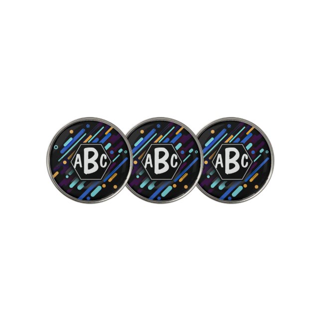 3 Initial Letter Monogram Black Frame Blue Paint   Golf Ball Marker (3 Up)