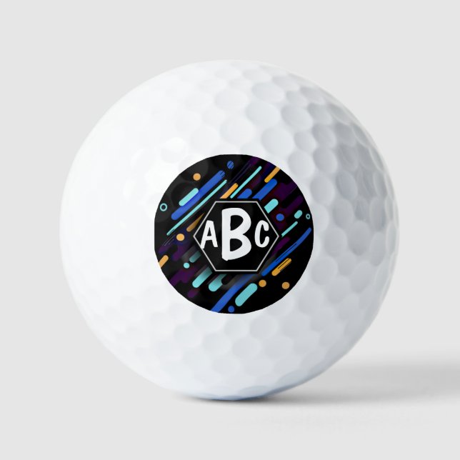 3 Initial Letter Monogram Black Frame Blue Paint   Golf Balls (Front)