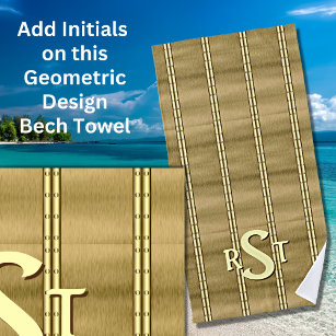 3 Initial Letter Monogram Brushed Brown Tan Cream Beach Towel