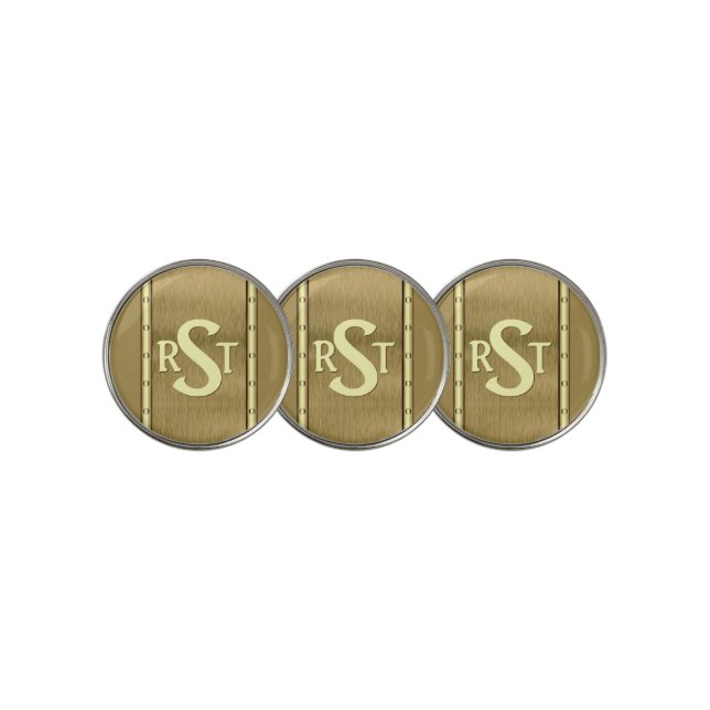 3 Initial Letter Monogram Brushed Brown Tan Cream  Golf Ball Marker (3 Up)