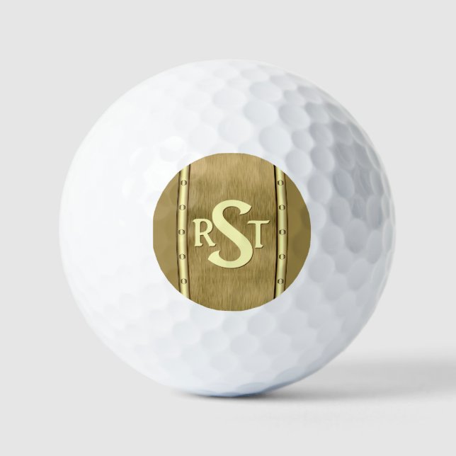 3 Initial Letter Monogram Brushed Brown Tan Cream  Golf Balls (Front)