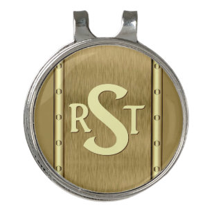 3 Initial Letter Monogram Brushed Brown Tan Cream  Golf Hat Clip