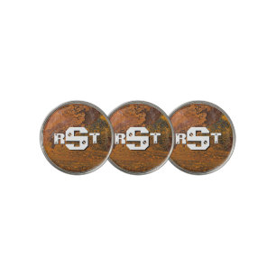 3 Initial Letter Monogram Rusty Steel Plate Look   Golf Ball Marker