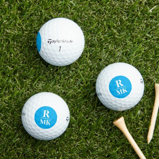 3 Initial Letters Monogrammed Azure Blue Golf Balls (Insitu Grass)