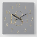 3 Initial Monogram Any Color Background Square Wall Clock